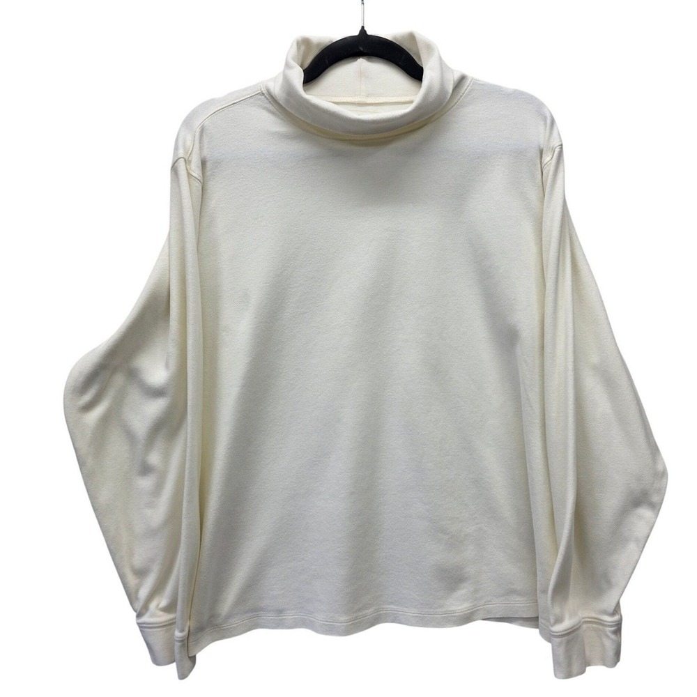LL Bean Womens 3X Cream Off White 100% Cotton Turtleneck Long Sleeve Shirt 0NA57